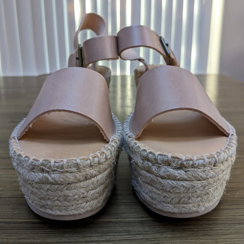 NEW Soludos Minorca Dove Grey Leather Platform Woven Espadrille Sandals Size 10